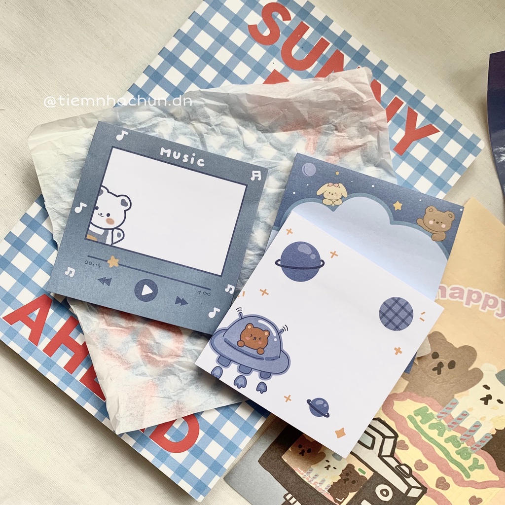 TẬP 50 TỜ GIẤY NOTE GHI CHÚ BLUE BEAR TO GALAXY CÓ KEO DÁN (ảnh thật) - Tiệm nhà Chun