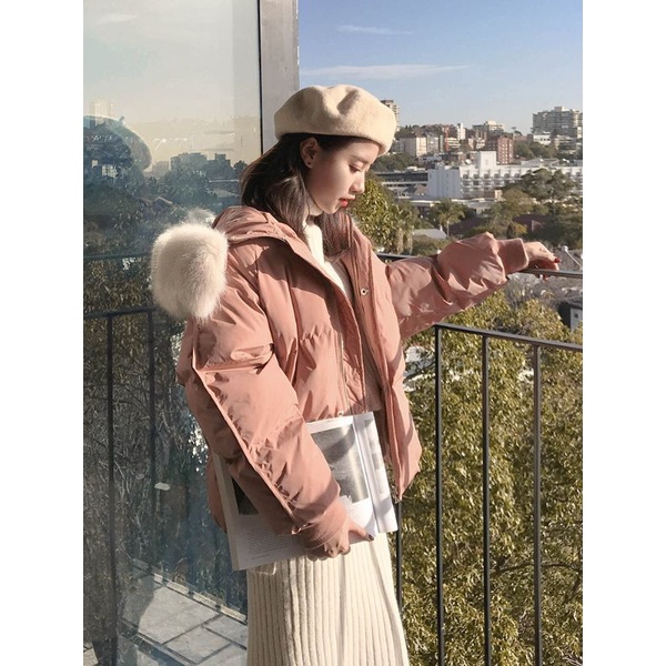 ÁO PHAO NỮ MŨ LÔNG THÂN NGẮN TAY VIỀN GÂN