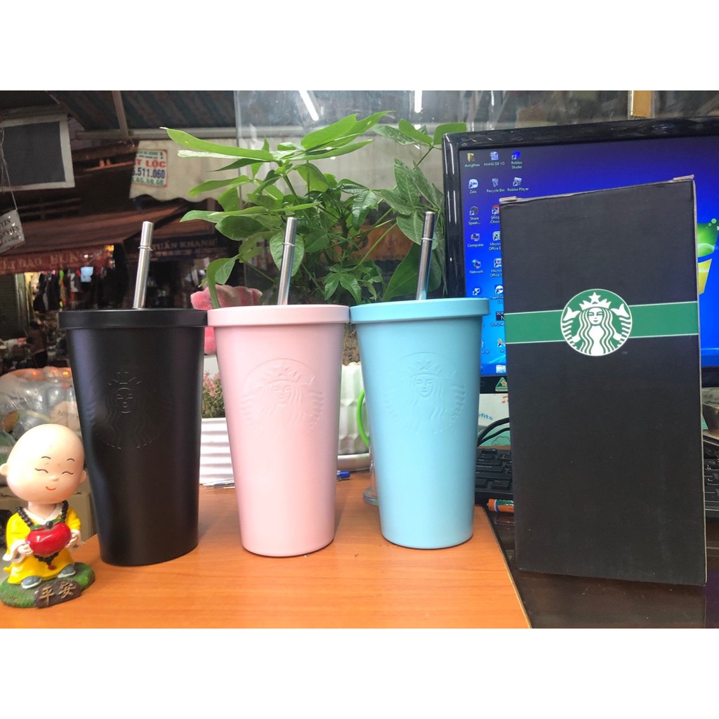 Cốc giữ nhiệt Starbuck loe kèm ống hút