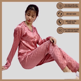 Pijama lụa gấm DIOR tay dài quần dài đồ ngủ nữ loại 1 cao cấp không nhăn