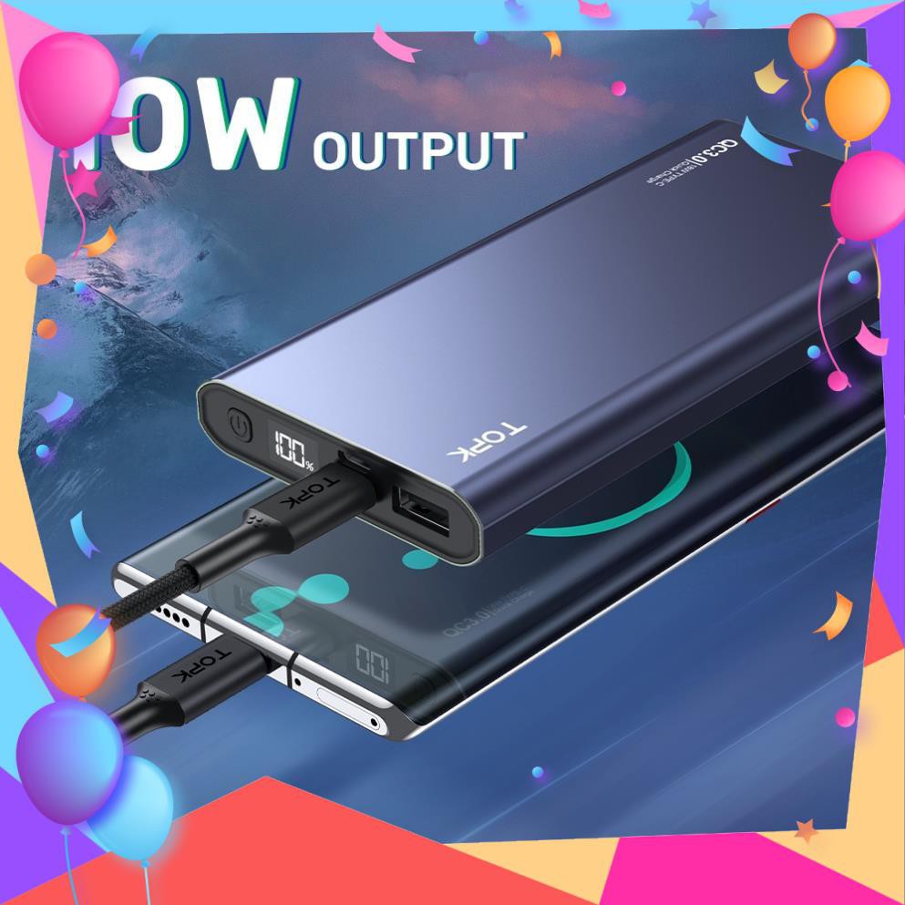 Sạc Dự Phòng TOPK I1006 10000mAh Cho iPhone Huawei Samsung Xiaomi Oppo Vivo Realme Hai Cổng Có Màn Hình Điện Tử