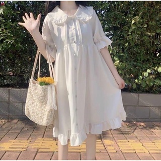 [Ảnh Thật][Hàng Sẵn] Váy Babydoll Trắng Cổ Sen Dài Basic Chụp Kỷ Yếu