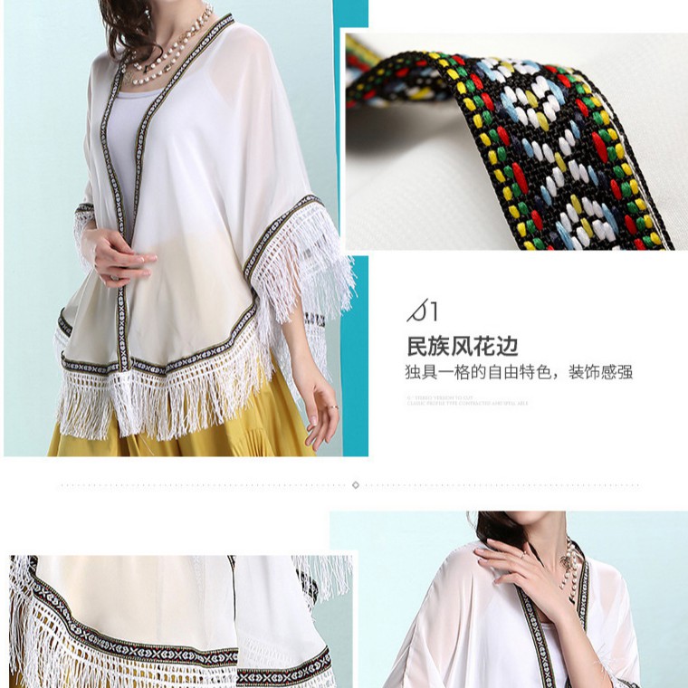 HÌNH THẬT Áo khoác Kimono tua rua Áo khoác voan cát đi biển giá rẻ