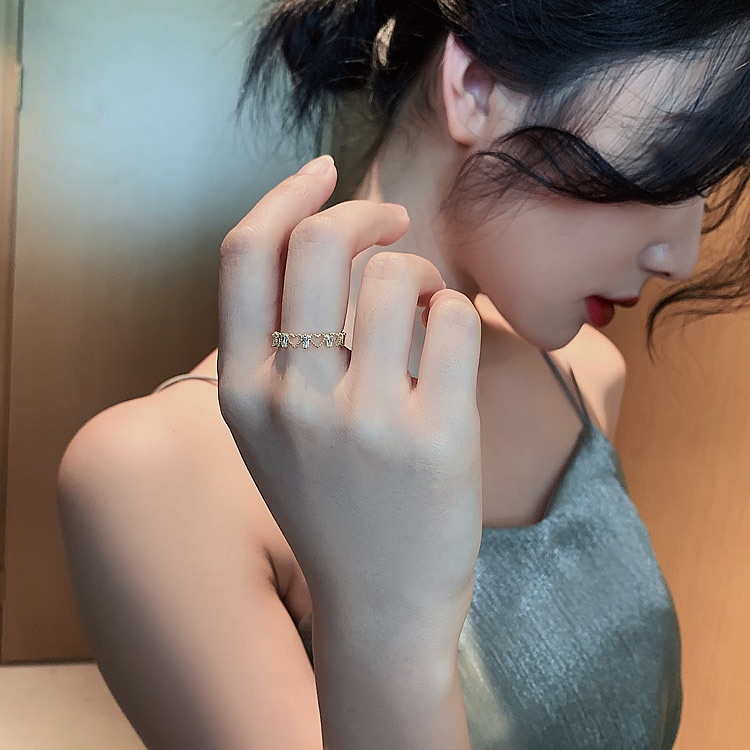 Nhẫn Hở Đính Đá Zircon Hình Trái Tim Có Thể Điều Chỉnh Thanh Lịch Cho Nữ