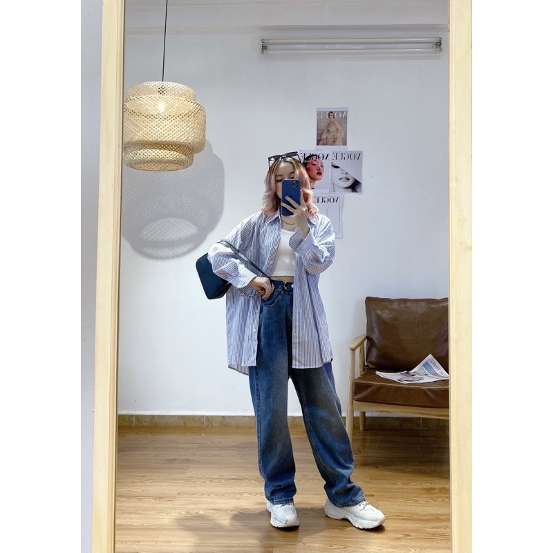 Áo sơ mi kẻ sọc dọc Minion Clothing dài tay, form rộng, phong cách Ulzzang Streetwear Hàn Quốc A3005 | BigBuy360 - bigbuy360.vn