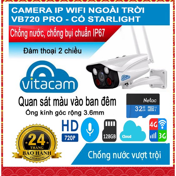 CAMERA IP WIFI VITACAM VB720 PRO - ĐÈN STARLIGHT , HỒNG NGOẠI 40M , CÓ ONVIF.