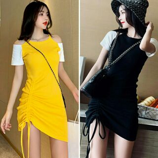 Đầm rớt vai rút dây. Có bigsize.