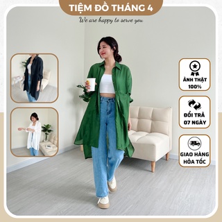 Áo Sơ Mi Nữ Form Rộng Tay Vải Lụa Tơ Dài Màu Trắng Đen , Áo Sơmi Đi Biển Cao Cấp LONG SHIRT