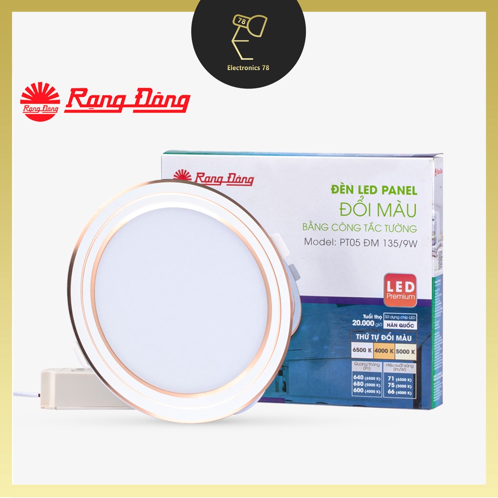 [Chính Hãng] Đèn Led Panel Âm Trần Đổi Màu 3 Chế Độ Rạng Đông 7W/9W/12W, Viền Vàng/Bạc