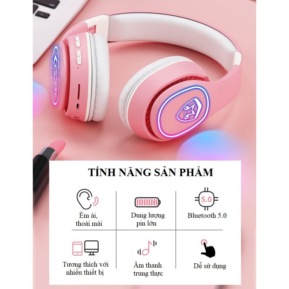 Tai Nghe Chụp Tai ❤️FREESHIP❤️ Tai nghe Bluetooth 5.0 K6131 Macaron Hỗ Trợ Thẻ Nhớ, Dây 3.5mm, Đài FM