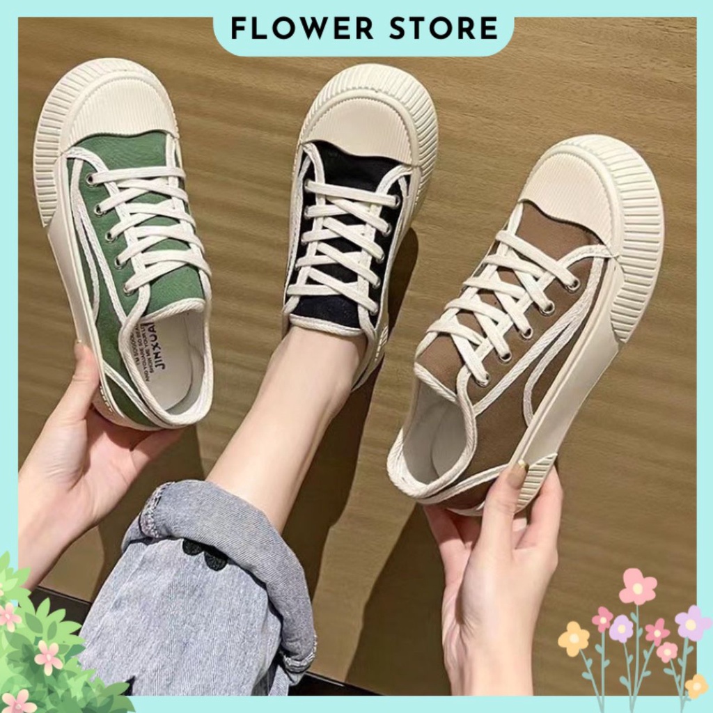 Giày thể thao sneaker nữ đế độn vải canvas màu phối viền trắng dáng basic FLOWER  G11 - Nguyentrang239