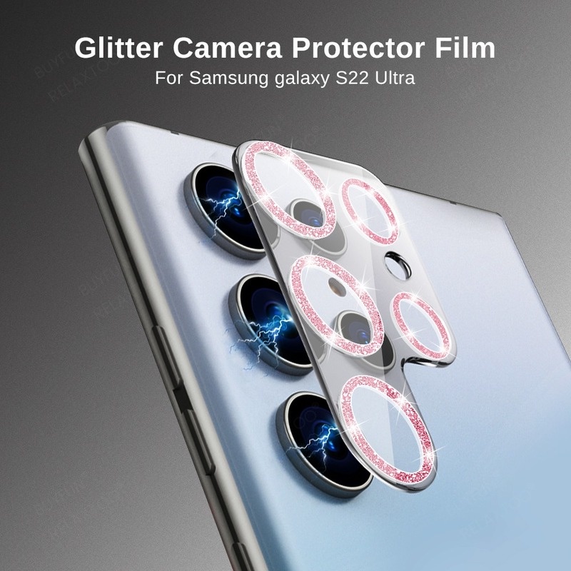 Miếng Dán Cường Lực 9H Trong Suốt Lấp Lánh Chống Trầy Bảo Vệ Ống Kính Camera Sau Cho Samsung S22 Ultra