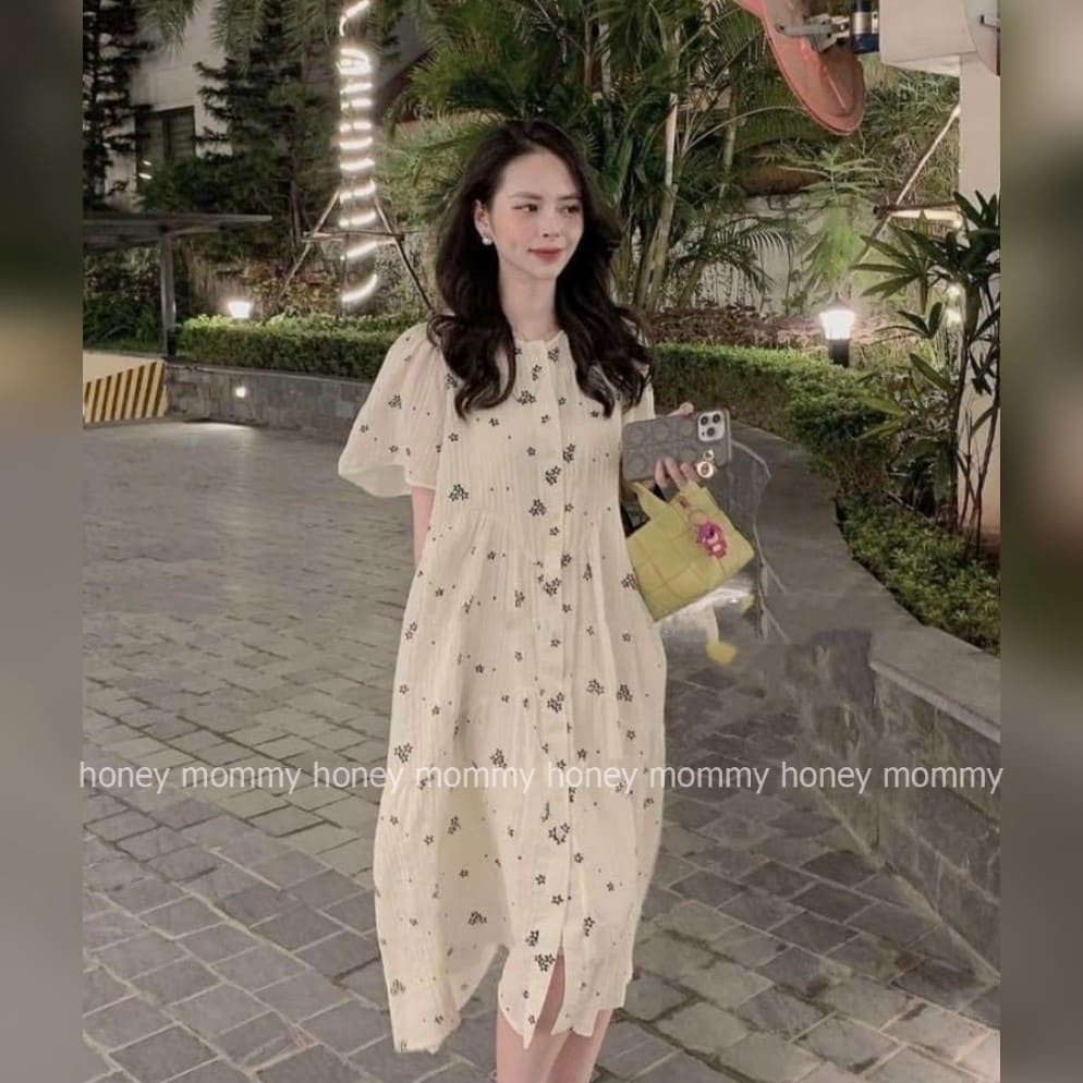 Đầm Bầu Váy Bầu Mùa Hè Hoa Nhí Thiết Kế Xinh Xắn Sang Chảnh 2 Lớp Cúc Mở HD2894 Honey Mommy
