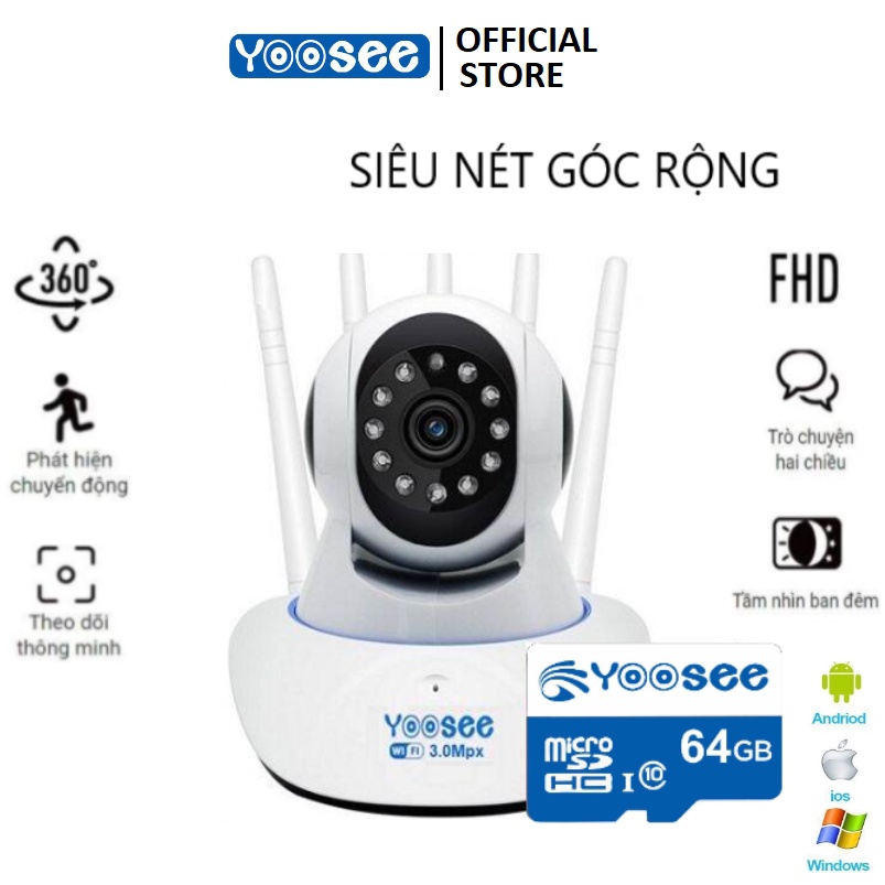 Camera wifi yoosee 5 râu chuẩn 3.0 FULL HD 1296p siêu nét Xoay 360 độ Đàm thoại Xem đêm HOT nhất 202