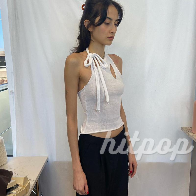 Hitpop-Women´s Vest Sleeveless Halter Straps Design Hollow Summer Streetwear Breathable Versatile Tops