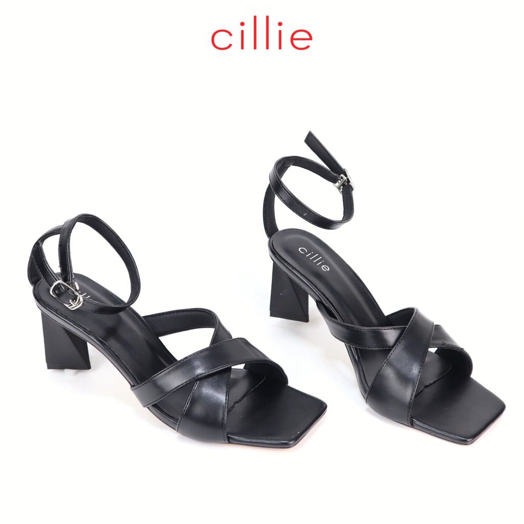 Giày sandal cao gót nữ quai chéo mũi vuông thời trang gót trụ cao 6cm đi làm đi chơi Cillie 1208