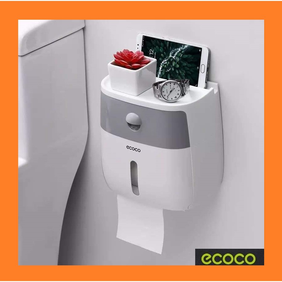 Hộp đựng giấy vệ sinh Ecoco 2 tầng dán tường nhà tắm - kệ toilet cao cấp có khay đựng đồ dùng cá nhân