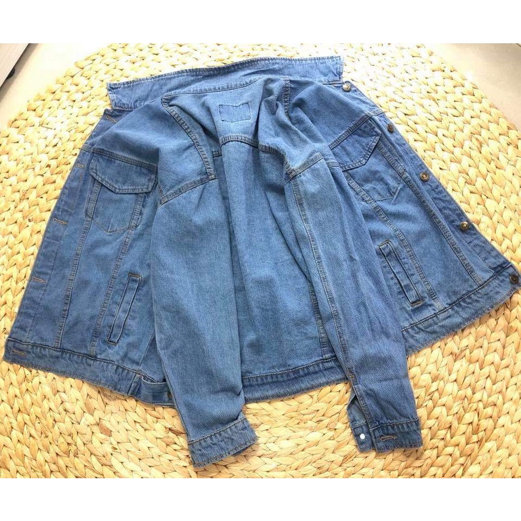 Áo khoác jean nam nữ có túi trong túi thật màu xanh hoàng tử chính là anh - áo khoác xanh basic form rộng 40-75kg