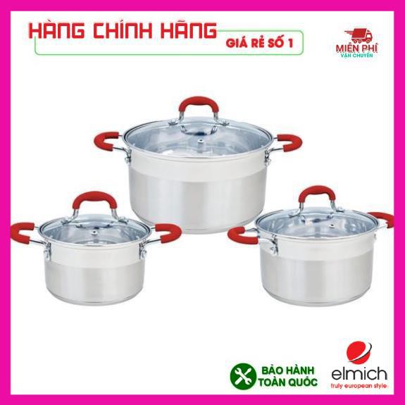 Bộ nồi inox Smartcook 3 chiếc size 16cm, 20cm, 24cm, bộ nồi elmich cao cấp, bảo hành 2 năm.