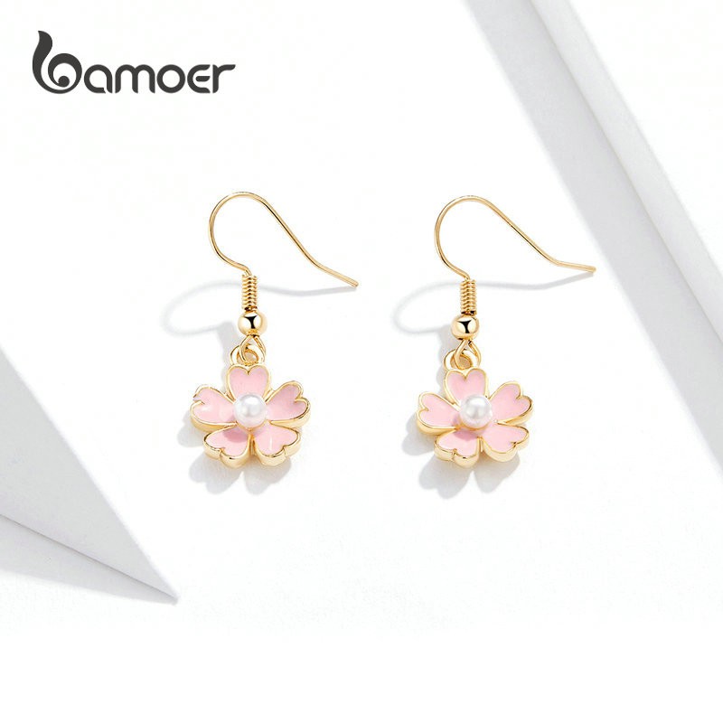 Bông tai Bamoer thiết kế cỏ bốn lá đơn giản và tinh tế cho phụ nữ và trẻ em gái