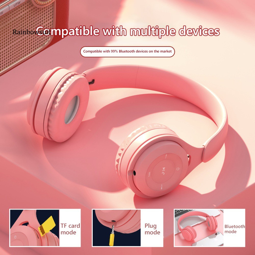 Tai nghe chụp tai bluetooth không dây âm thanh Hifi 6 màu macaron tuỳ chọn