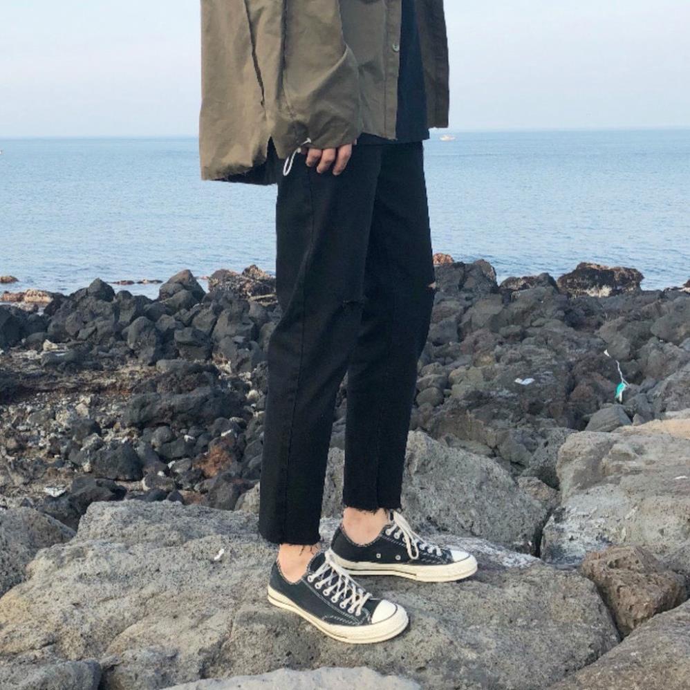 Quần Jean Baggy Đen Rách Gối Dành Cho Nam Nữ Mina_fashion