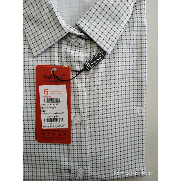 Thái Hoà Chính Hãng mẫu mới 2023 Áo sơ mi hoạ tiết caro màu xám nhạt NP028-07