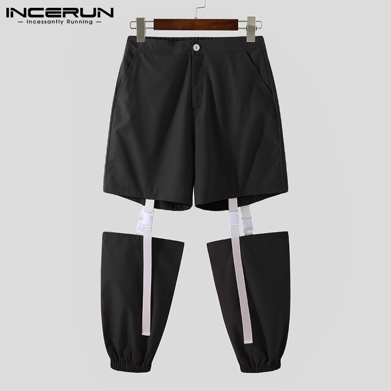 Quần dài INCERUN thời trang nam màu trơn co giãn thiết kế cắt xẻ