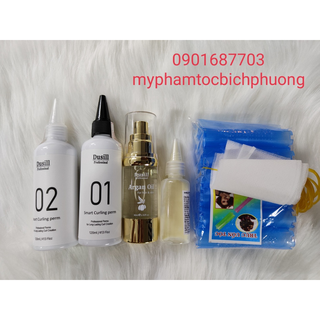 Thuốc uốn tóc tại nhà Dusill, thuốc uốn lạnh Collagen Dusill 120ml  AZ008 tặng, kẹp càng cua, bịt tai, uốn tóc nam