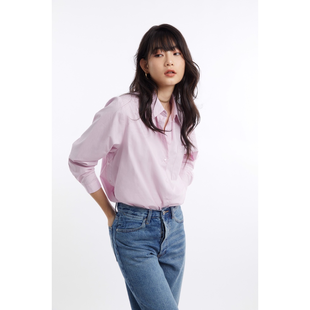 TheBlueTshirt - Áo Sơ Mi Nữ Phom Rộng Màu Tím - Oversize Pocket Shirt - Orchid Love