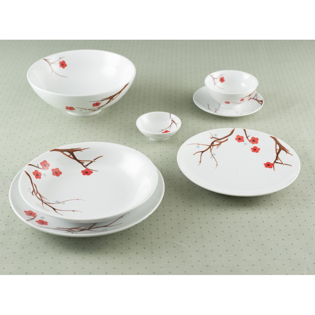 Bộ 10 Chén Ăn Cơm Cao Cấp Sứ Minh Long 11.5 cm Daisy Hồng Mai dùng gia đình, đãi khách, tặng quà tết