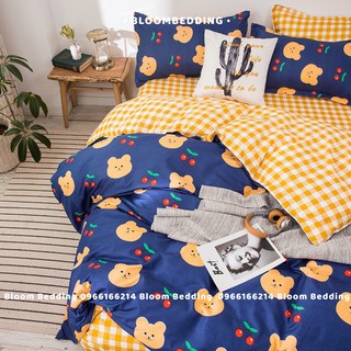Set chăn ga gối cotton poly 4 món - gấu cherry