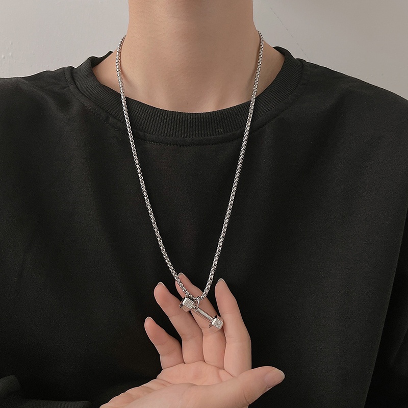 Vòng cổ kim loại mặt hình quả tạ phong cách cá tính cho nam nữ