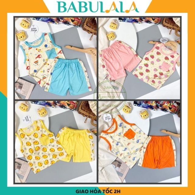 Bộ Ba Lỗ Thun Lạnh MINKY MOM Chính Hãng In Hình Toàn Thân Phối Viền-Đồ Bộ Sát Nách Mùa Hè 0 1 2 3 4 5 Tuổi BABULALA-BL09
