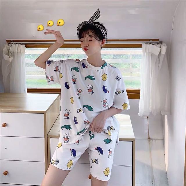 Bộ quần áo mặc ở Nhà, Pijama in họa tiết xinh xắn, Đồ ngủ nữ mùa hè siêu mát, Cực kỳ thoải mái