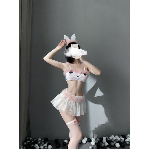 Váy cosplay thỏ dính lông đồ ngủ sexy