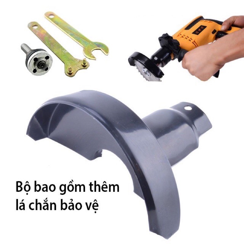 Bộ phụ kiện trục 10mm chuyển đổi máy khoan thành máy cắt đa năng có lá chắn