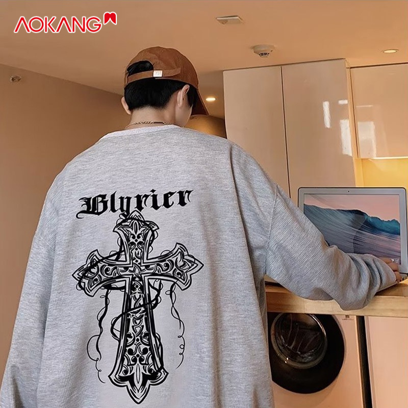 Áo sweatshirt AOKANG tay dài cổ tròn phong cách Hàn Quốc Hong Kong thời trang dành cho nam
