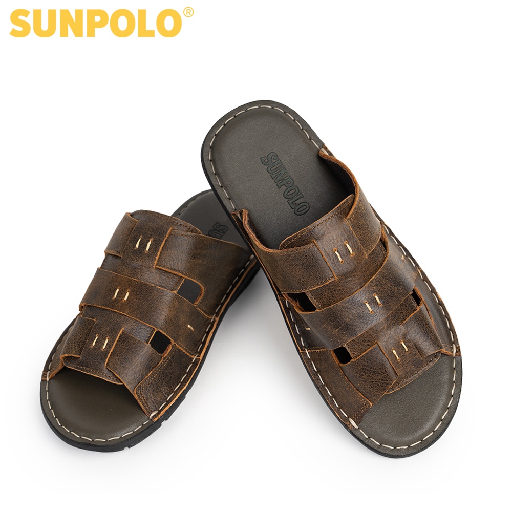 Dép quai ngang nam da bò cao cấp SUNPOLO AQN013 - Có Big size 44 45