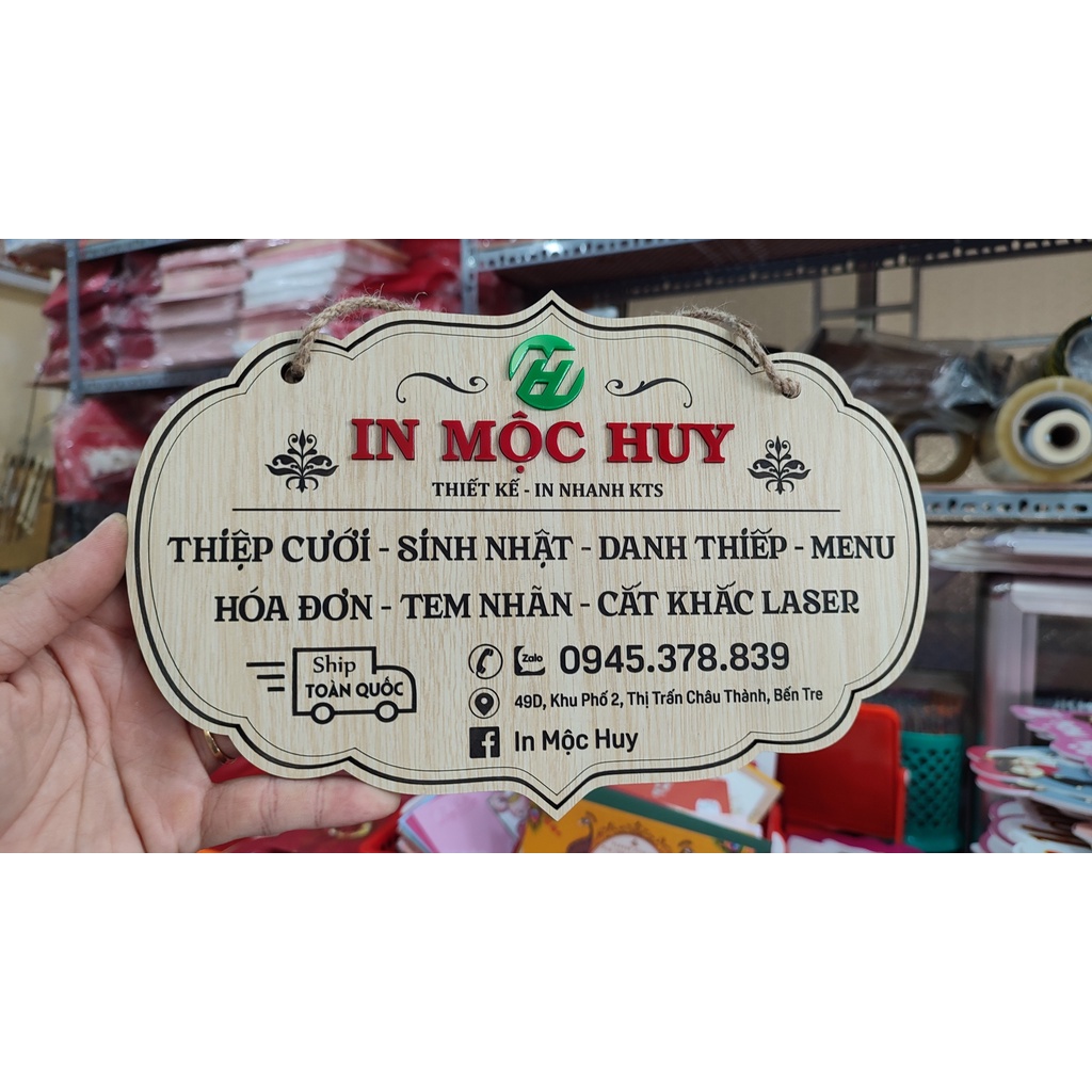 Bảng gỗ khắc tên shop, bảng gỗ chụp ảnh cho shop, bảng gỗ livestream bán hàng, bảng gỗ khắc thông tin