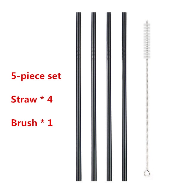 Bộ 5 Ống Hút Kim Loại Inox 304 Dạng Thẳng Kèm Cọ Rửa Dùng Nhiều Lần
