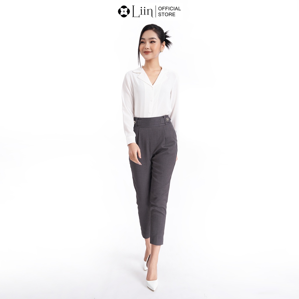 Quần baggy công sở linbi màu xám 2 cúc kiểu dáng trẻ trung, thanh lịch liin clothing Q3648