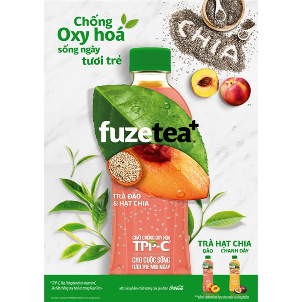 Trà đào hạt chia / Trà chanh sả / Trà chanh dây Fuze Tea 450ml