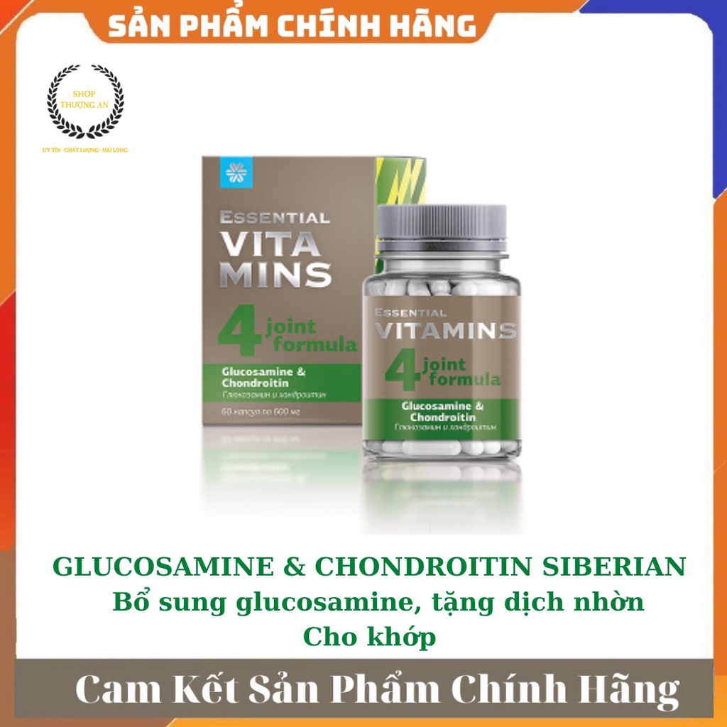 [ GIÁ SỈ ]- Essential Vitamins Glucosamine &amp; Chondroitin siberian, bổ sung glucosamin, tăng dịch nhờn cho khớp - Hộp 60v