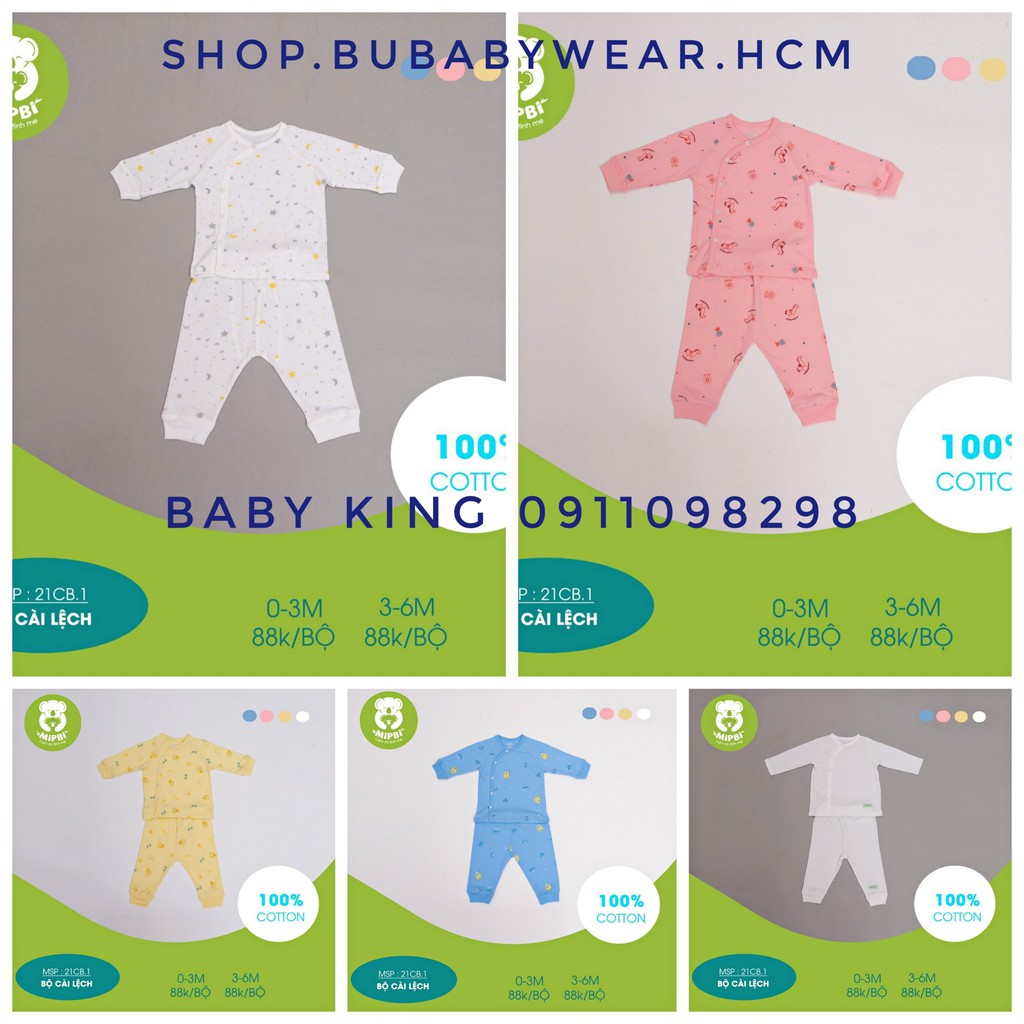 Bộ dài cài lệch vải cotton mát mịn cho bé sơ sinh