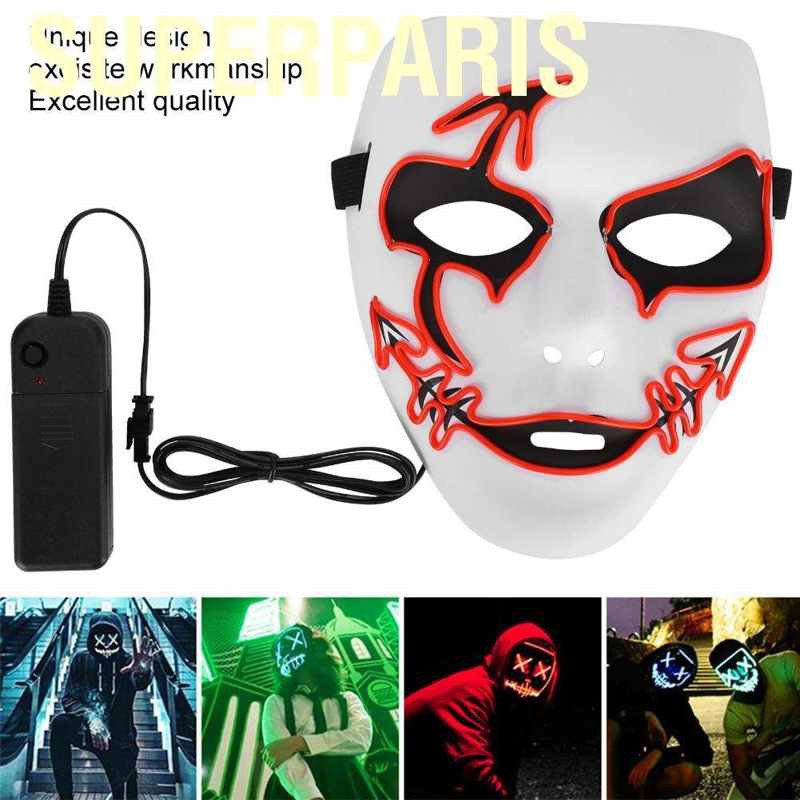 Superparis Halloween Face Decoration  Face‑Piece Glowing Horror Prop Cosplay Craft Mask with LED Light for Parties Carnival Dance Halls Clubs