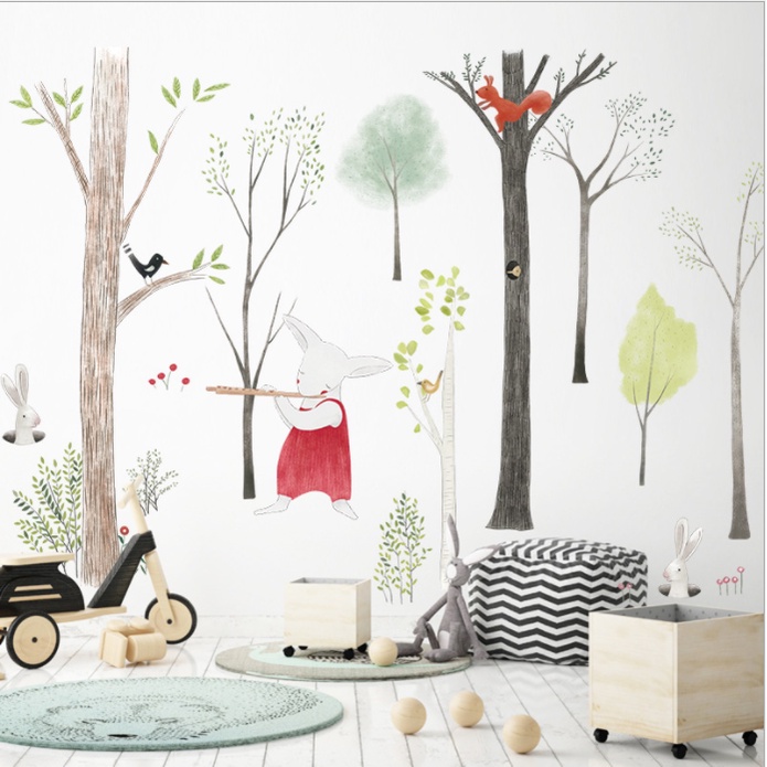 Decal dán tường trang trí - RÙNG CÂY TUỔI THƠ CHO BÉ YÊU