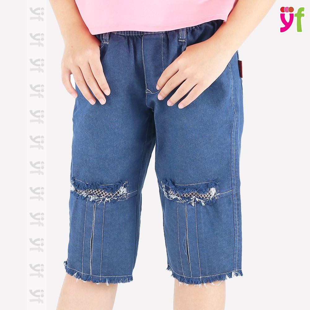 Quần jeans bé gái YF phối lưới sành điệu, cho bé từ 15-39 kg, vải co giãn AQX031-0