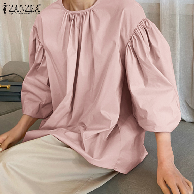 Áo ZANZEA Tay Dài Dáng Rộng Màu Trơn Thời Trang Phong Cách Cho Nữ