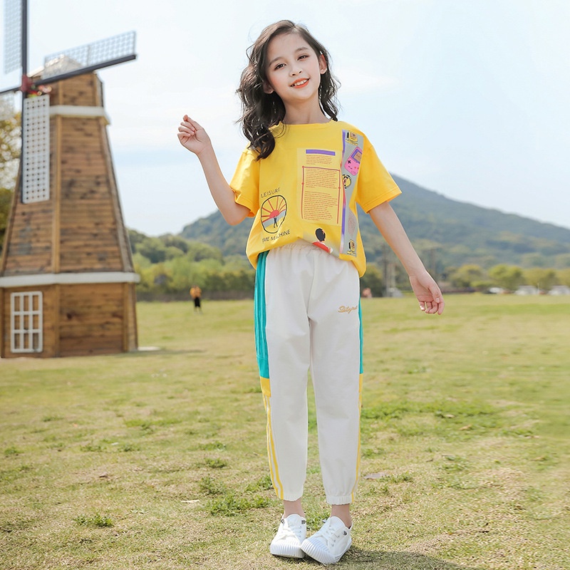 Set Áo Thun + Quần Jogger Bằng Cotton Thời Trang Mùa Hè Chất Lượng Cao Cho Bé Gái 2-13 Tuổi